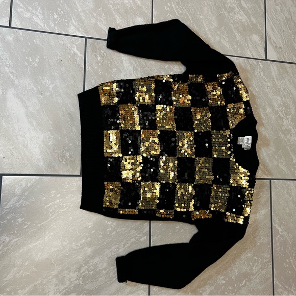 Vintage Eugenia By Angenie Black&Gold Sequin Sweater Lambswool Angora Nylon Med - Picture 14 of 14